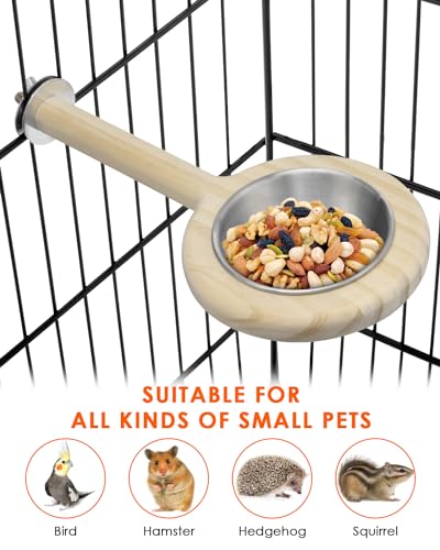 Bird Perch Bird Feeding Cup Parrot Wood Perch Stand Toy Bird Cage Accessory for Parakeet Lovebird Conure Budgie Canary Finch Small Parrots