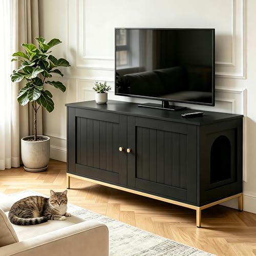 35.4" L Cat Litter Box Enclosure with Metal Frame (35.4"L / Black)