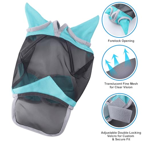 Horse Fly Mask with Ears & Long Nose (Turquoise / Pony)