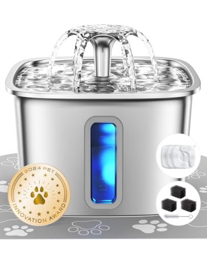 Innovation Award Winner Stainless Steel Cat Water Fountain (Silver / 108oz (Cats & Small Dogs))