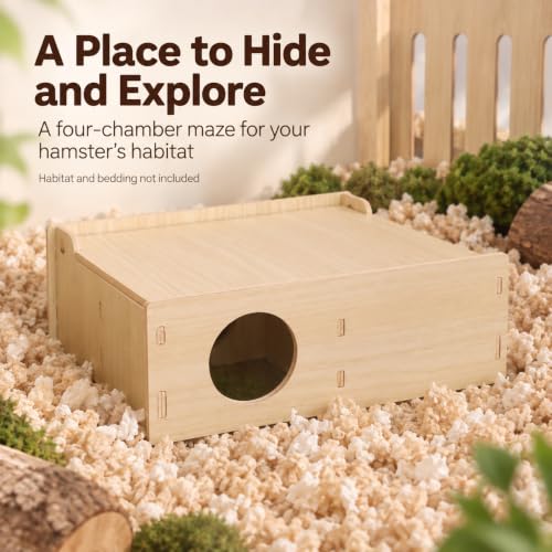 Wooden 4 Chamber Hamster Maze Hideout with Lift