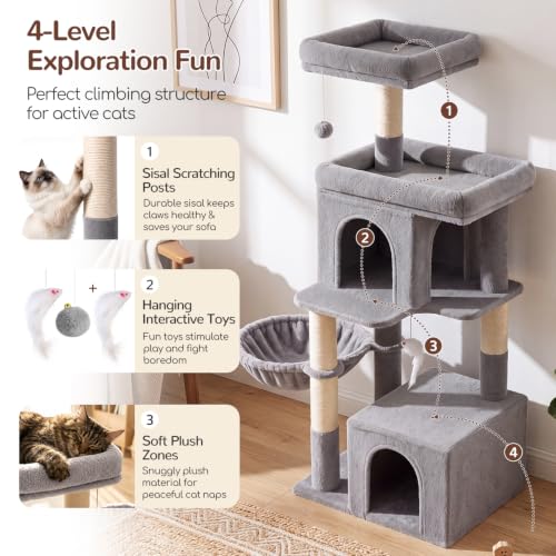 Cat Tree Tower 2 Condo Kitten Scratching Post (Light Grey / 54 inch)