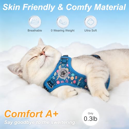 Cat Harness and Leash Set (Planets Stars Navy Blue / M (Chest: 12 - 19"))