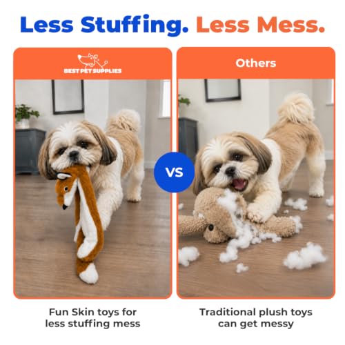 2-in-1 Stuffless Squeaky Dog Toy - Fox, Medium (Brown/Fox / Medium)