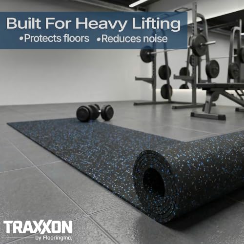 Traxxon by FlooringInc Rubber Gym Flooring Roll (Blue/Grey / 300"L x 48"W x 0.3"Th)