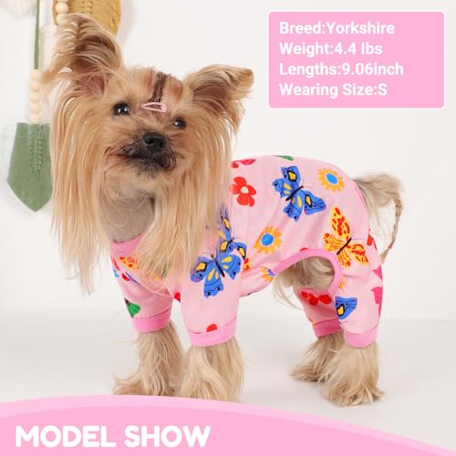 Dog Pajamas Small Sized Dogs Stretchable Summer Dog Clothes Pjs 4 Legs Girl Boy Cute Soft Puppy Outfits Doggie Cat Jammies Jumpsuit Sleeper for Pet (Butterfly / Medium (Chest 15in ))