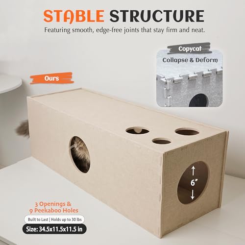 Cat Tunnel Original Cat Hideaway Cave for Indoor Cats (Straight Tunnel / Beige)