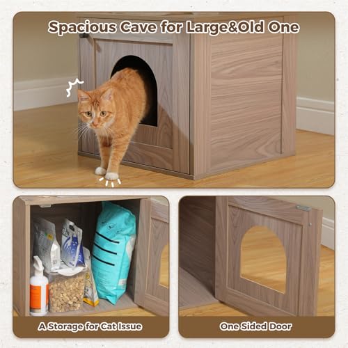 57.5" Cat Tree with Litter Box Enclosure for Large Indoor Cats (Large Cat / 57.5“ Wood Grey)