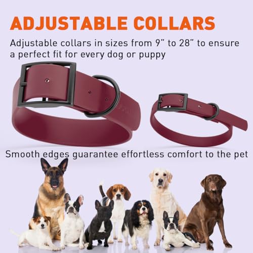 Biothane Waterproof Dog Collar Strong Coated Nylon Webbing with Black Hardware Odor (W1" x L18-22" / Merlot Burgundy)