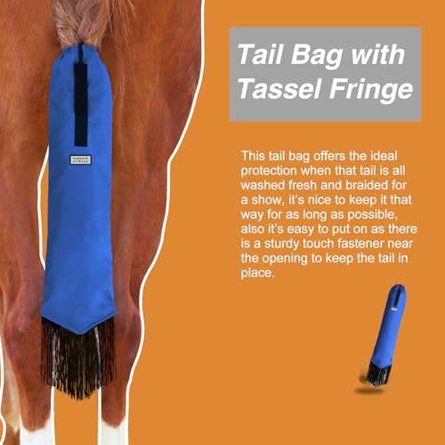 Smooth Lightweight Adjustable Fastener Nylon Horse Tail Bag with Fringe (Champion Blue)