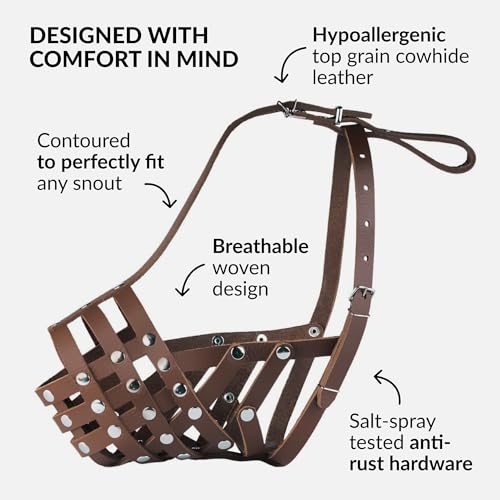 Leather Basket Muzzle for Pitbull & Amstaff (Brown Strap)