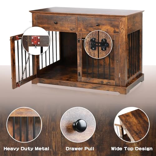 44 Inch Large Dog Crate Furniture (Brown / 44.5"L x 23.6"W x 34.5"H)