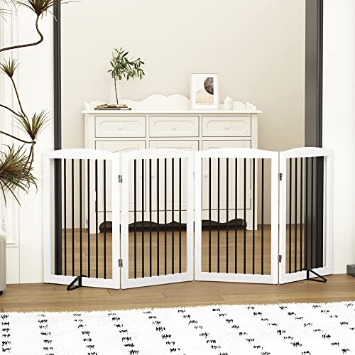 Freestanding Pet Gate for Dogs (32" Height-4 Panel / White & Black)