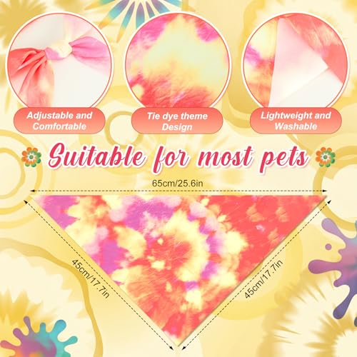 50 Pieces Tie Dye Dog Bandanas Bulk Colorful Hippie Pattern Dog Bandanas for Dogs Triangle Kerchief Scarf Bibs Set for Pets Summer Party Costume Accessories (Tie Dye / 25.6 x 17.7 x 17.7")