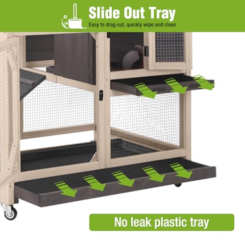 Rabbit Hutch Indoor 2 Story with 3 Doors (Beige & Dark Brown)