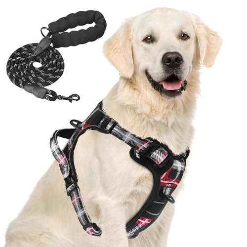 No Pull Dog Harness for Large (Black Plaid / X-Large)
