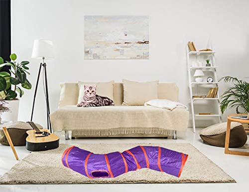 Cat Tunnel Toys for Indoor Cats Kittens Rabbits (47" (Shape S) / Purple)