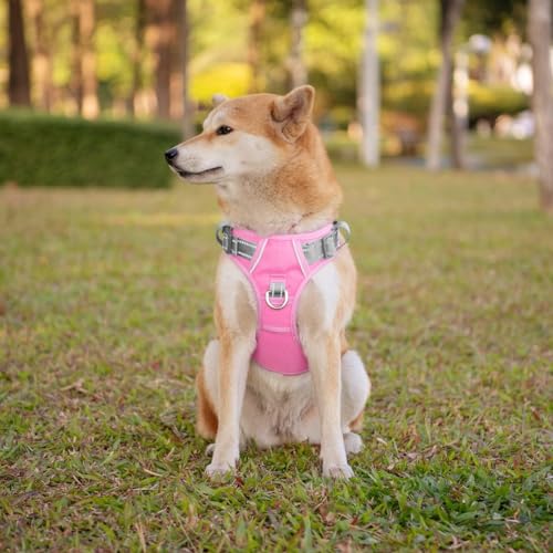 No Pull Dog Harness (Baby Pink Base & Grey Straps / Large)