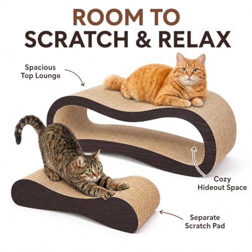 2 in 1 Large Cardboard Cat Scratcher Lounger (2 IN 1 L-Brown)