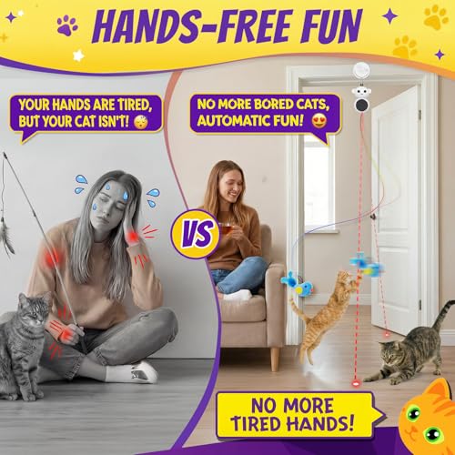 2-in-1 Interactive Laser Pointer Cat Toy & Flying Bird Wand for Indoor Cats (White)