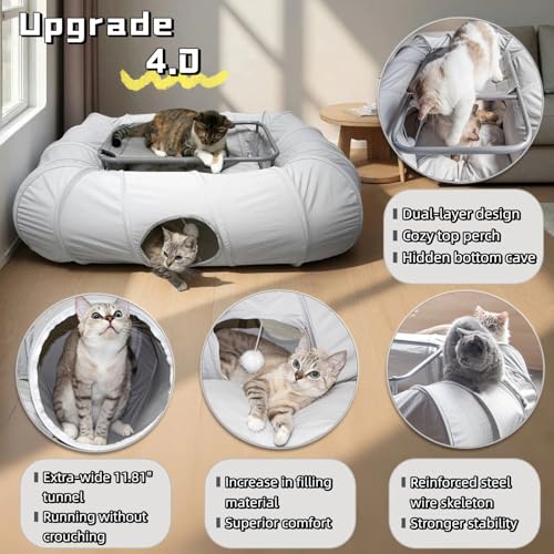 Large Cat Tunnel with Hammock Interactive Cat Playground (Extra Extra Large / Light Gray)