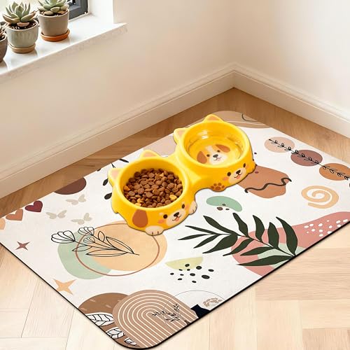 Pet Feeding Mat for Floors Waterproof Dog Mat for Food and Water Absorbent Quick Dry Non Slip mat for Cat Bowls (24"L x 16"W / Boho)