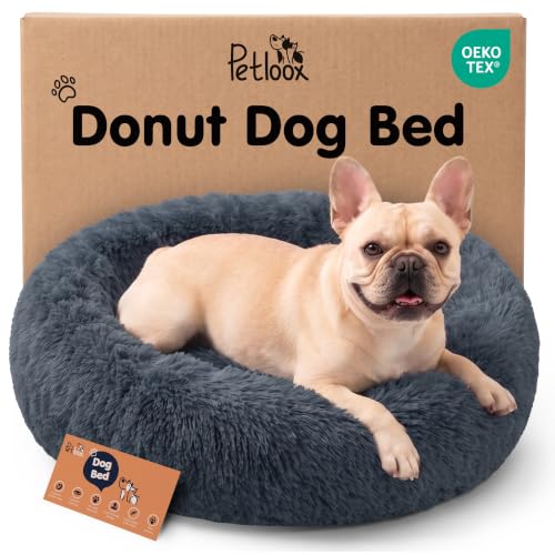 Calming Donut Dog Bed for Small Dogs (Dark Grey / Medium (30"L x 30"W x 9"Th))
