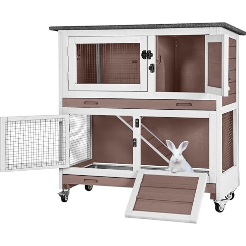 Rabbit Hutch Bunny Cage Wooden 2 (Brown-AIR77)