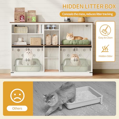 Double cat Litter Box Enclosure (Rustic Brown and White)