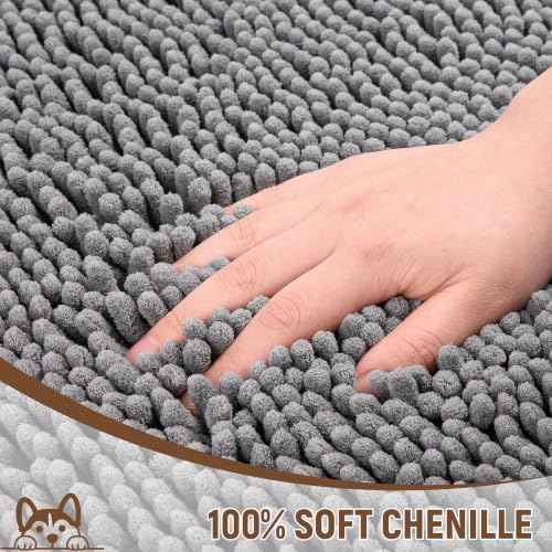 Absorbent Dog Door Mat for Muddy Paws (60"L x 24"W x 1" Th / Grey With Paw)