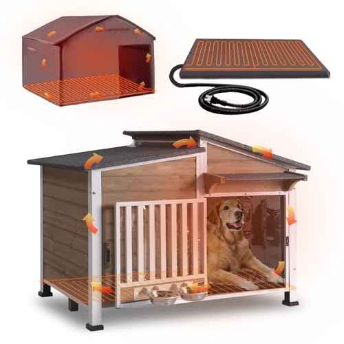 Large Heated Dog House Insulated Outdoor Weatherproof Dog Kennel with Safe Heating Pad