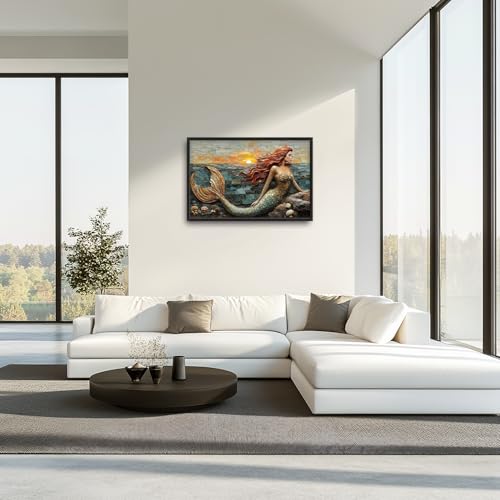 Large Beach Mermaid Wall Art for Living Room (36"L x 24"W / Mermaid)