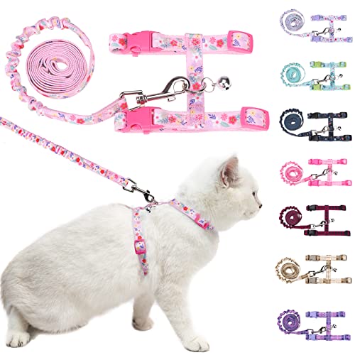 Cat Harness and Leash Set (Medium(Chest: 14"-22") / Pink Flower)