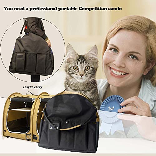 Mispace Portable Twin Compartment Show House Cat Cage (Light Brown)