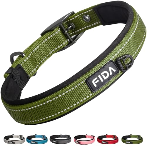 Padded Dog Collar for Small Dogs with Metal Belt Buckle (Small(11”-14.5“) / Military Green)