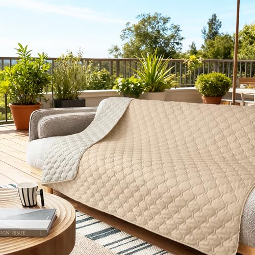 Waterproof Dog Blankets for Large Dogs (82x102 Inch (Pack of 1) / Dark Beige/Light Beige)