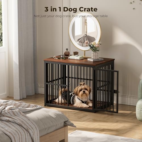 33'' Dog Crate Furniture with 3 Doors for Small to Medium Dogs (Walnut / 33.1"L x 22.1"W x 26.0"H)