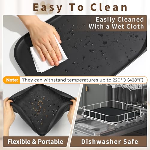 Silicone Pet Food Mat with Raised Edge for Food and Water Bowl (19 x 12 x 0.7 inch / Black)