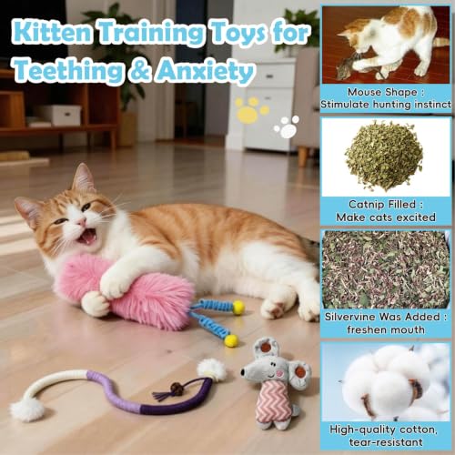 7-in-1 Kitten Toys for Indoor Cats with Washable Adhesive Suction Cup, Hanging Interactive Cat Toys, Silvervine Stick and Sisal Chew Rope Catnip Teething Toy for Bored Kitten (Pink) (Pink)