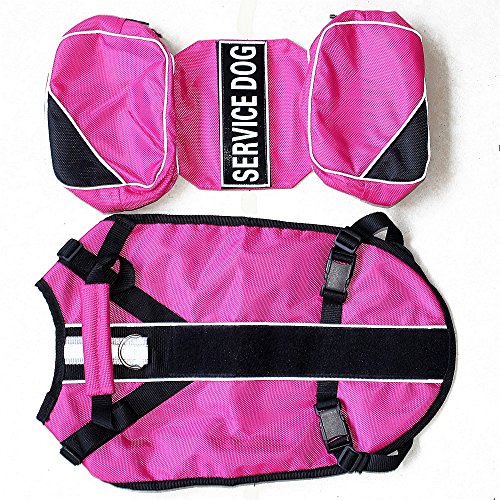 Dog Vest Harnesses with Saddlebag Backpack for Camping & Travel (S / Hot Pink)