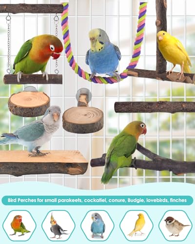 Bird Perches 8pcs Natural Wood Parrot Perch Climbing Stand Toys Bird Cage Accessories Hanging Multi