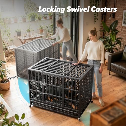 48 Inch Heavy Duty Indestructible Dog Crate (47.2"L x 29.7"W x 33.3"H / Black)