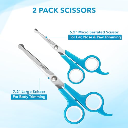 Razor Sharp Stainless Steel Dog Grooming Scissors for Grooming Professionals at Home with Rounded Safety Tips (2 Pack)