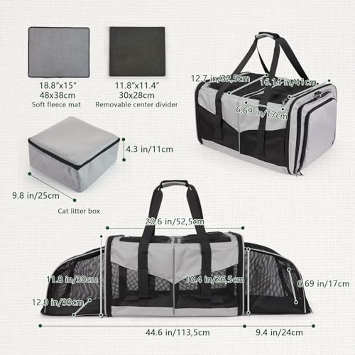 Cat Carrier for 2 Cats (Gray)