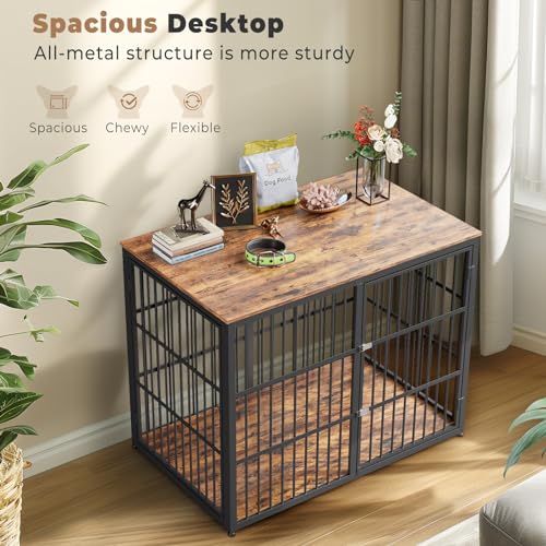 48'' XXL Dog Crate Furniture with 3 Doors for Large Dogs (Brown / 47.2"L x 29.1"W x 37.6"H)