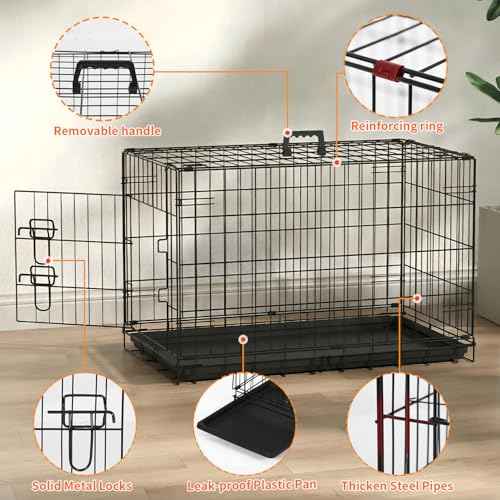 36" Foldable Metal Dog Crate (Dark Black)