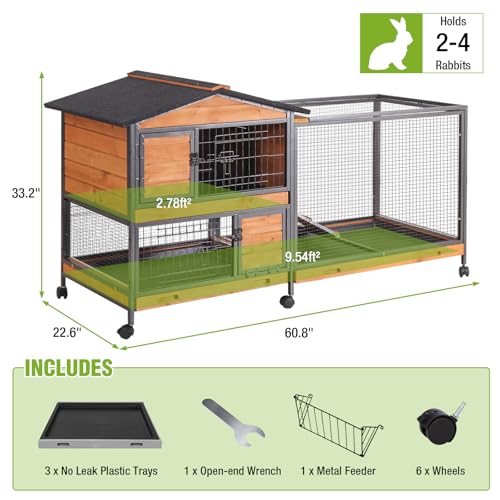 2 Story Rabbit Hutch Indoor Bunny Cage Large Rabbit Cage Outdoor with Chew