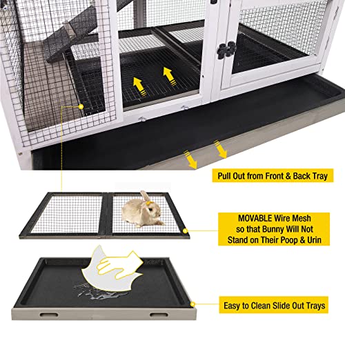 Upgrade Rabbit Cage Indoor Bunny Hutch with Run with Two Deeper No Leak Trays (Mocca / 40.6"L x 26.0"W x 37.6"H)