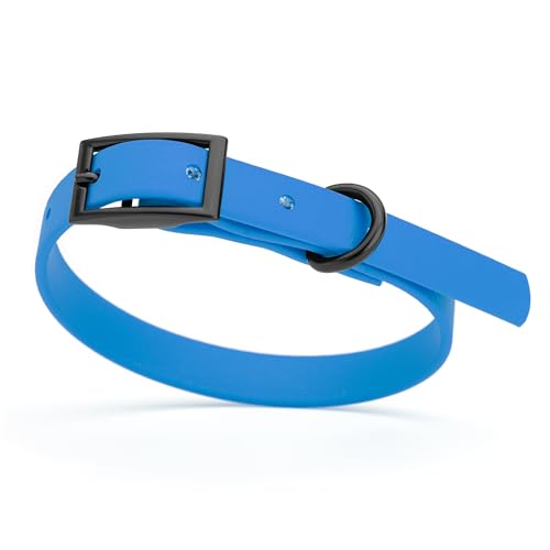 Biothane Waterproof Dog Collar Strong Coated Nylon Webbing with Black Hardware Odor (W1/2" x L9-12" / Cerulean Blue)
