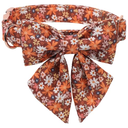Floral Dog Collar with Sailor Bow (Brown Blossoms(Sailor Bow) / X-Small (Pack of 1))